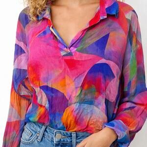 APNY Abstract Watercolor Blouse Size Medium Artsy Colorful